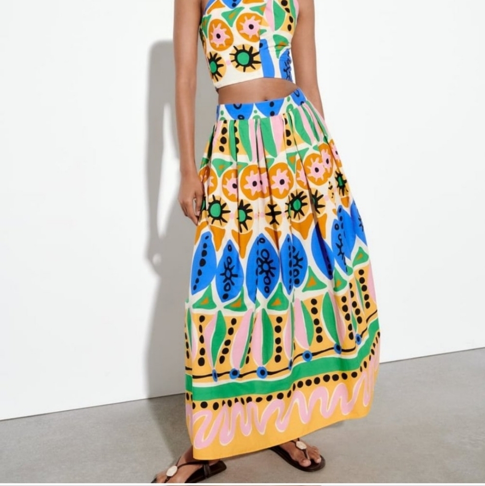 Zara Multicolor Floral & Geometric Maxi Skirt - Yellow, Blue, Green, Pink - Picture 11 of 15